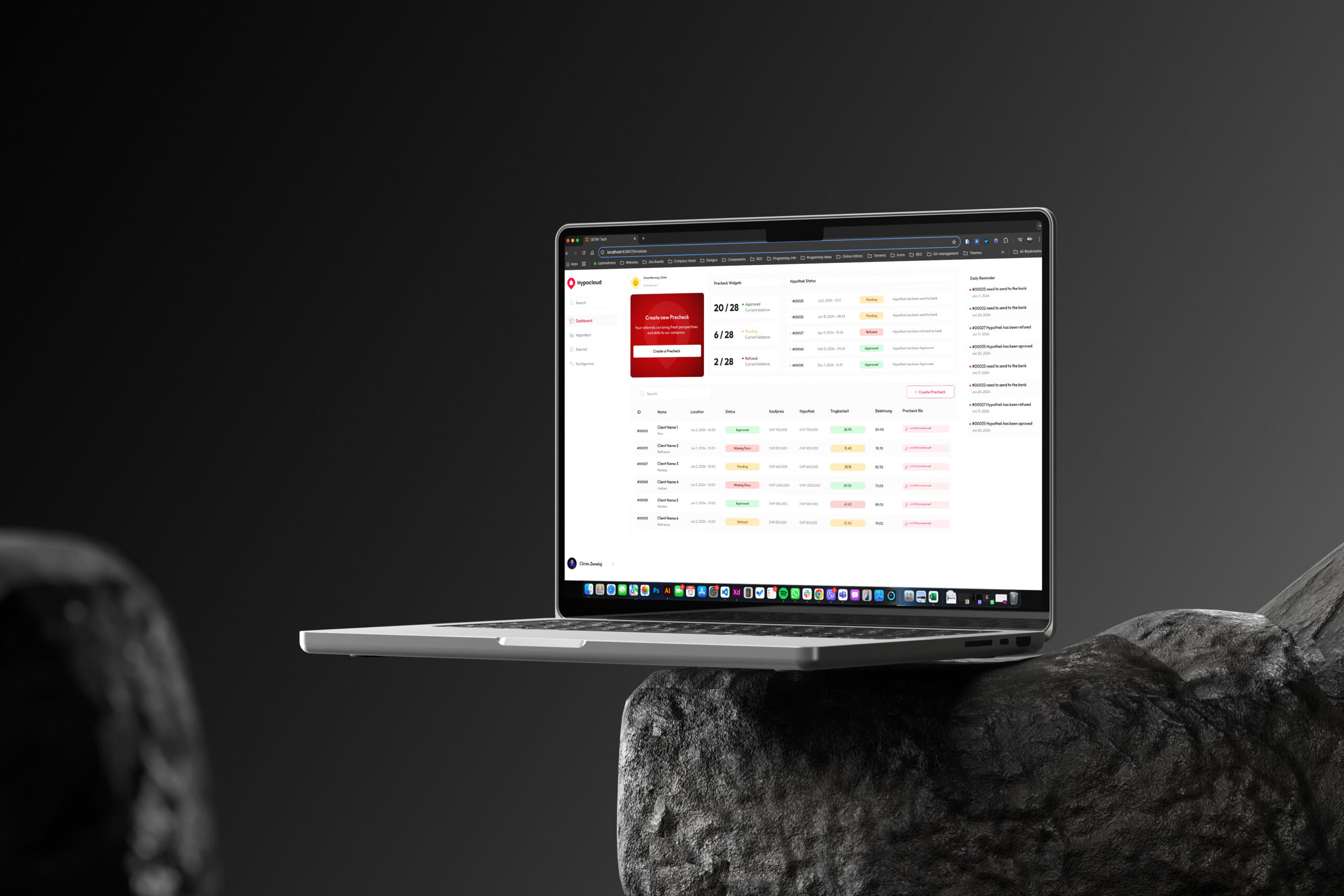 HypoCloud AI mortgage automation platform interface — Swiss fintech software DETAY Lab 94% time reduction