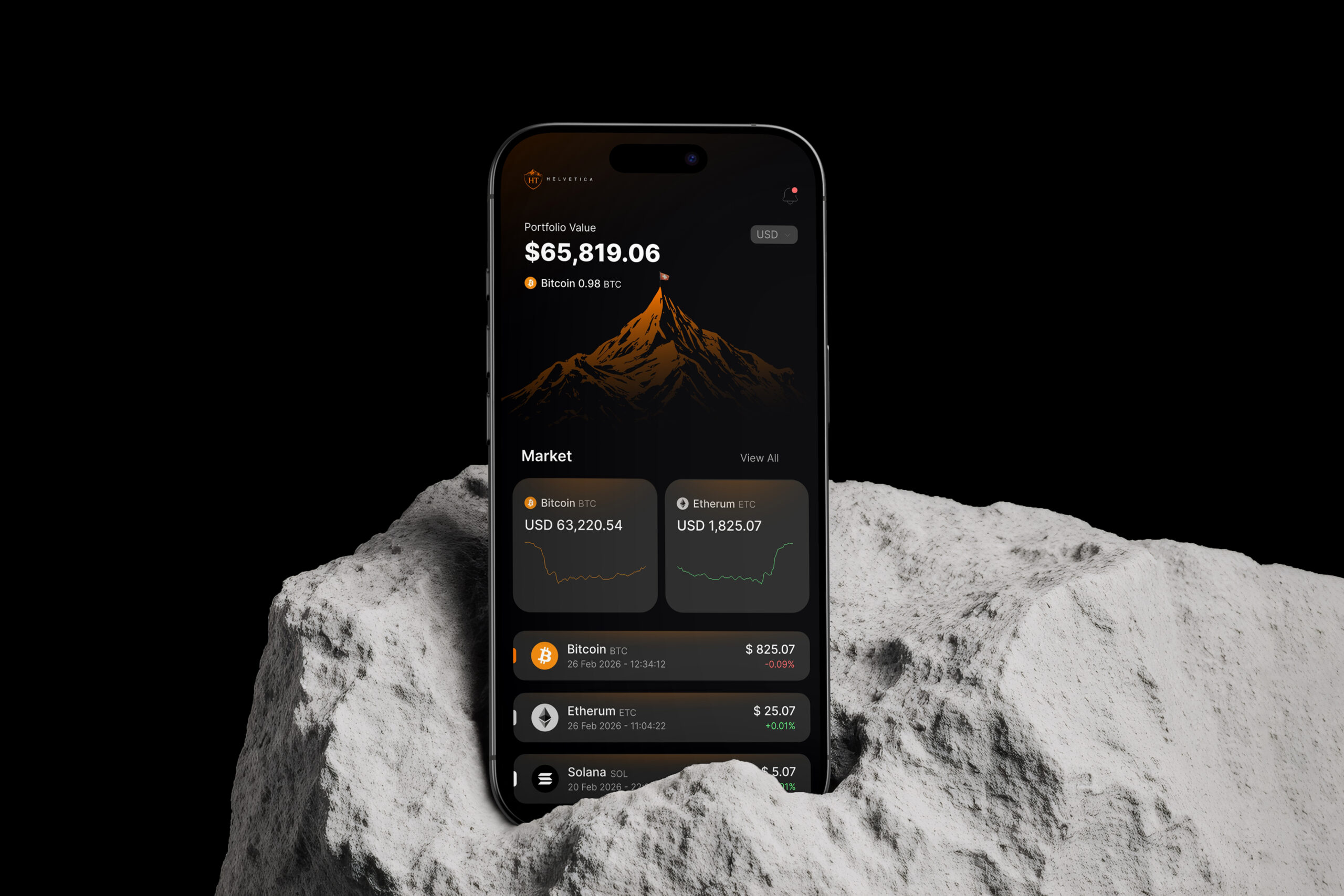 Helvetica Trading mobile app — crypto asset management Switzerland DETAY Tech