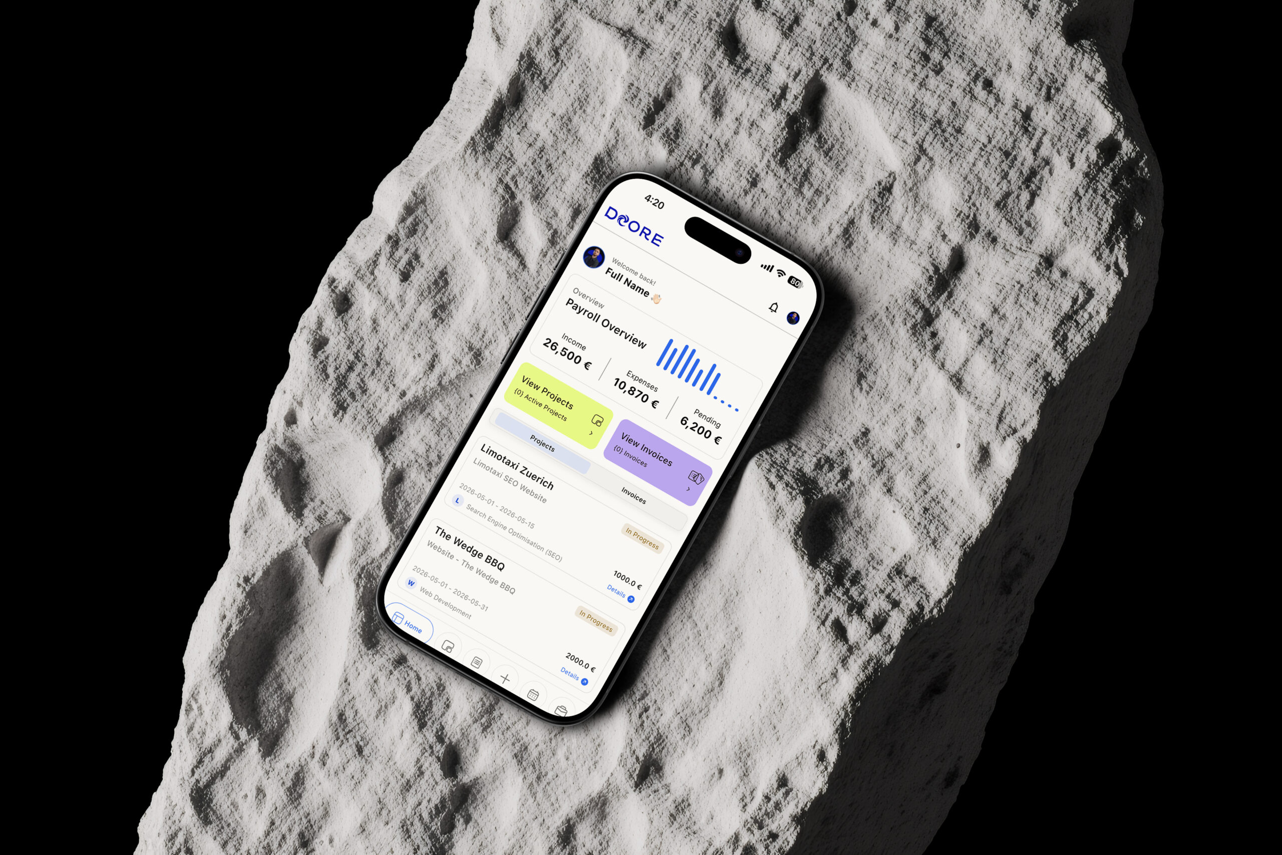 DCORE mobile app — company management platform Kosovo DETAY Lab