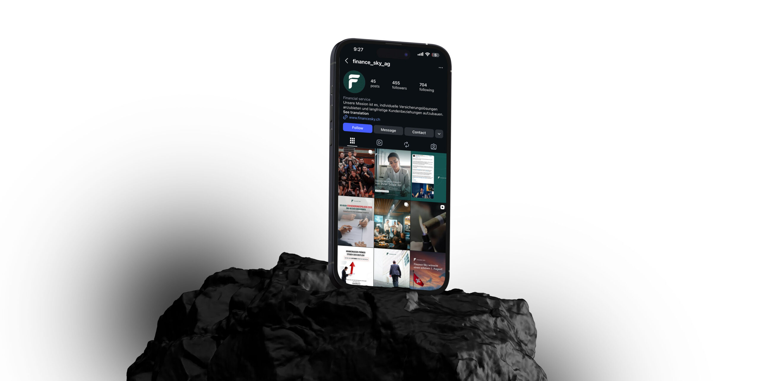 Financesky social media content — financial advisory company Switzerland managed by DETAY Studio